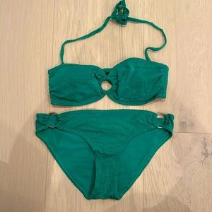 Gorgeous emerald green and gold stripe bikini